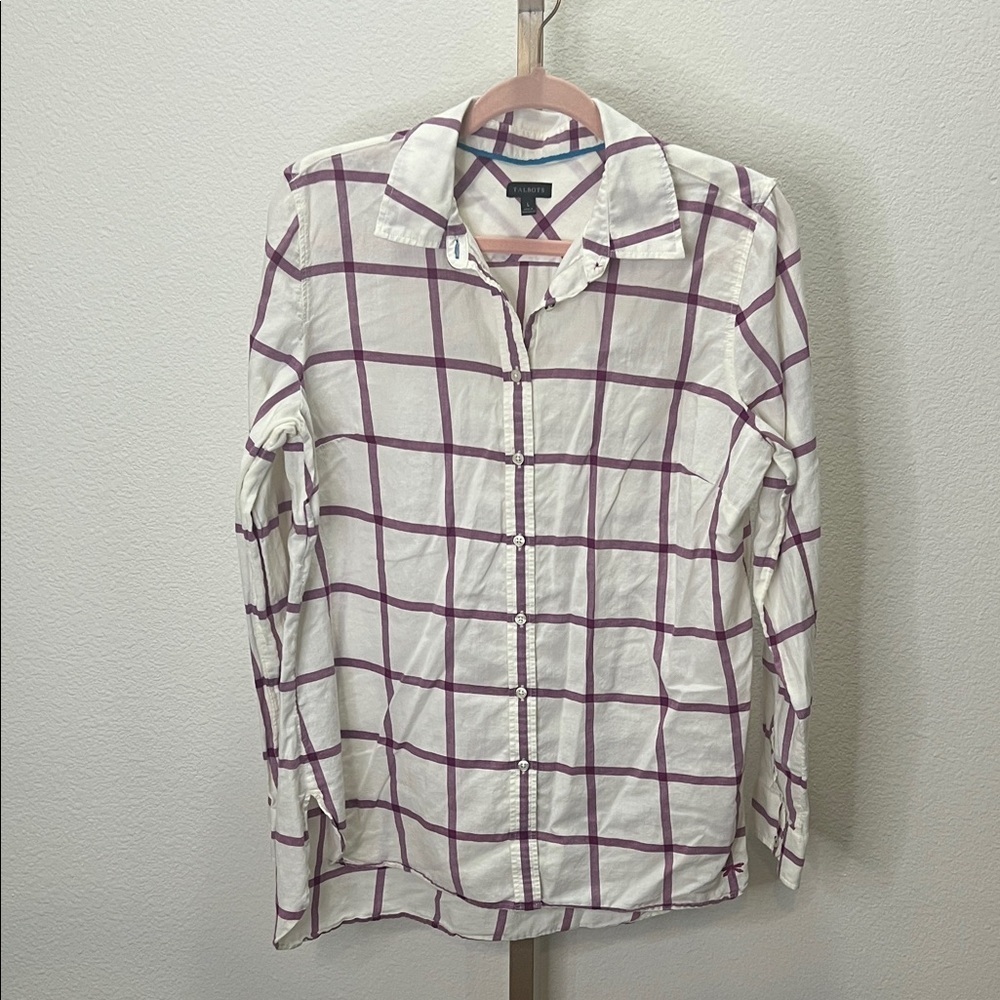 Talbots women’s button down shirt cream purple large
